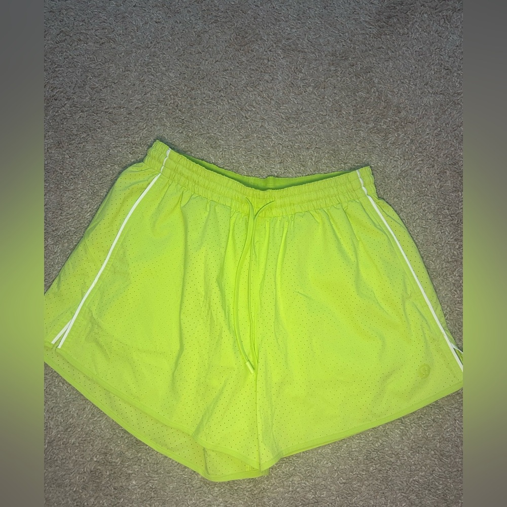 lululemon athletica Neon Yellow Mesh Athletic Shorts with White Piping